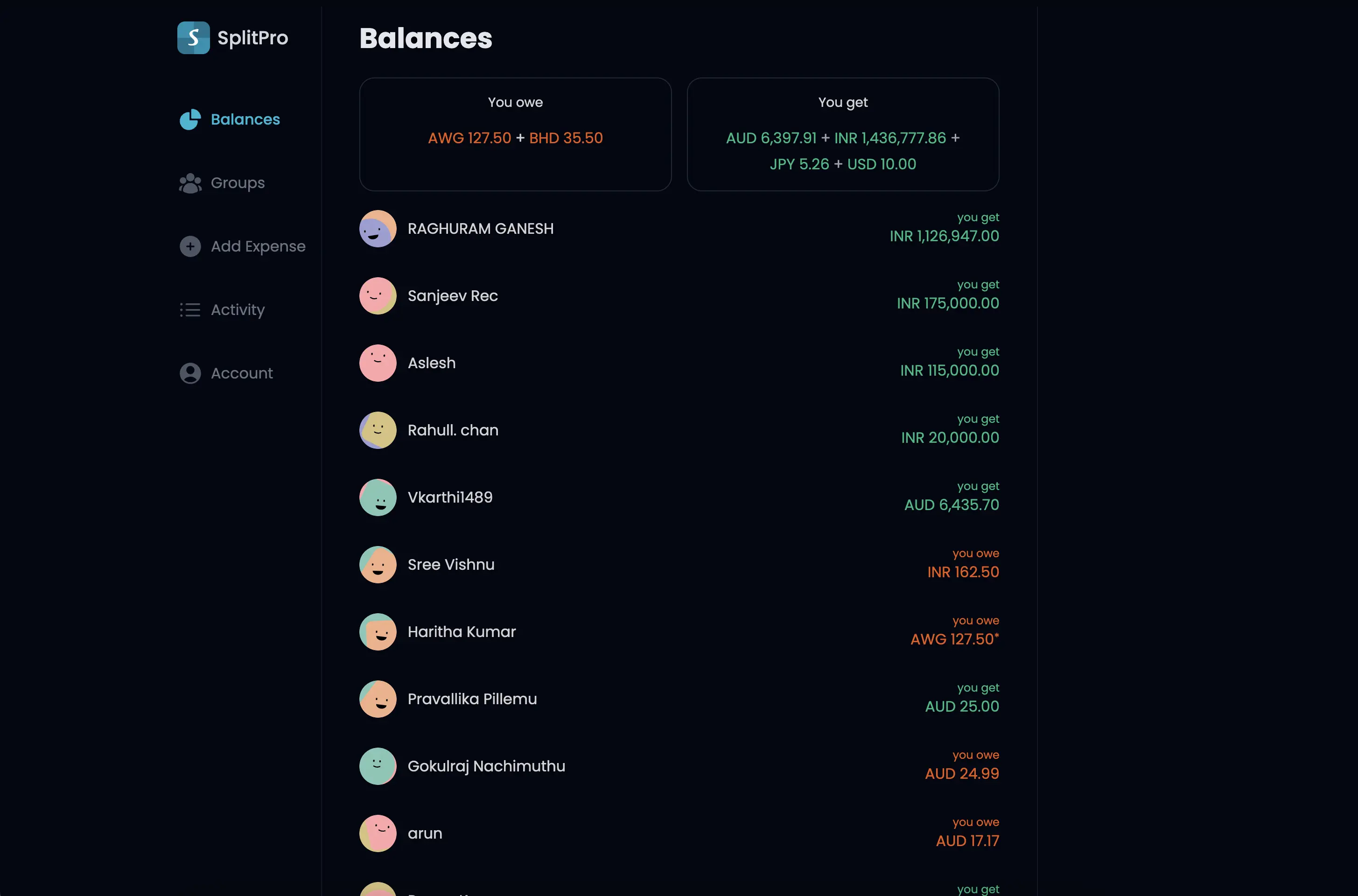 SplitPro on a desktop browser